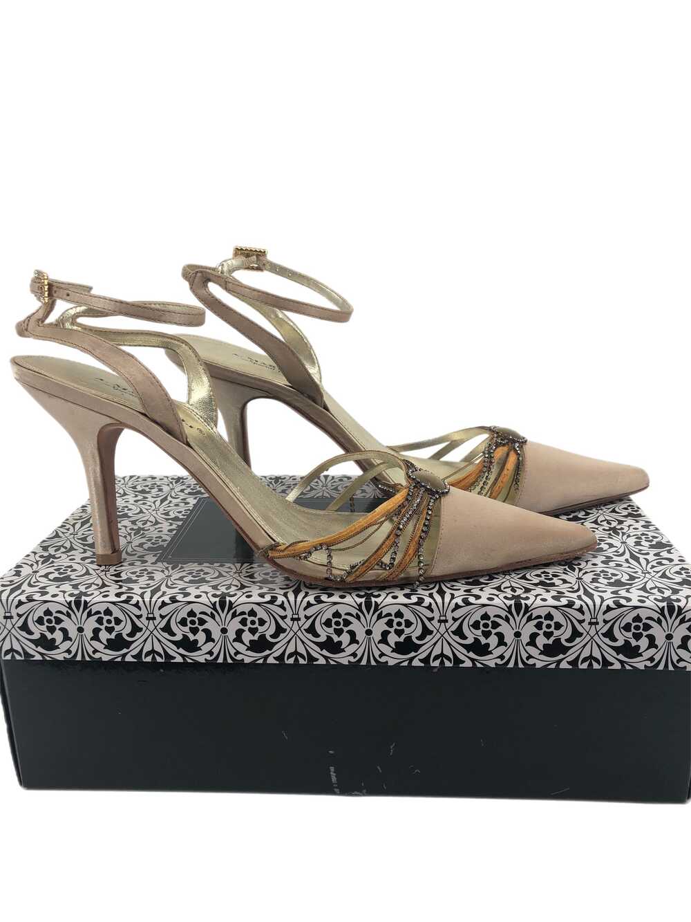 Tan & Gold Pointed Toe Heels | A Marinelli